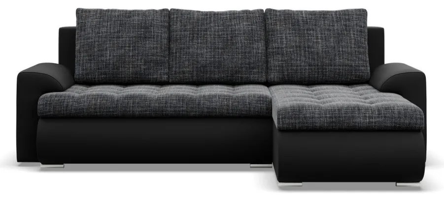 Tokio sarokkanapé, 2 ágyneműtartóval, fonott + műbőr, jobboldali, szürke - fekete