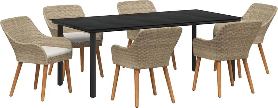 vidaXL Kert étkező szett párnával 7 pcs Bézs polirattan
