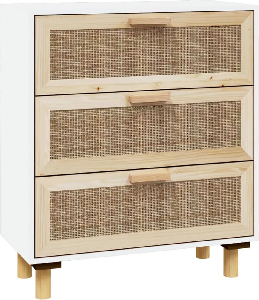 vidaXL fehér tömör fenyő/természetes rattan tálalószekrény 60x30x70 cm