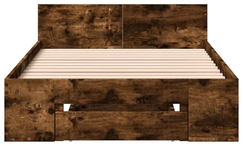 füstös tölgy színű szerelt fa ágykeret fiókkal 100 x 200 cm