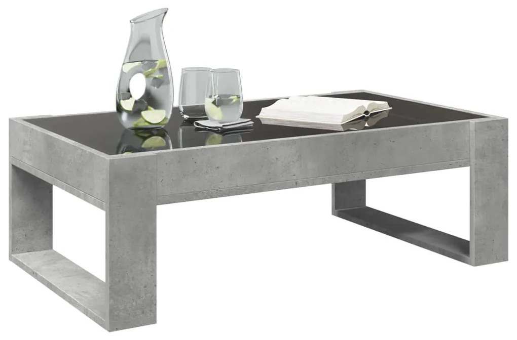 Betonszürke végtelen hatású LED-es dohányzóasztal 90x53x30 cm