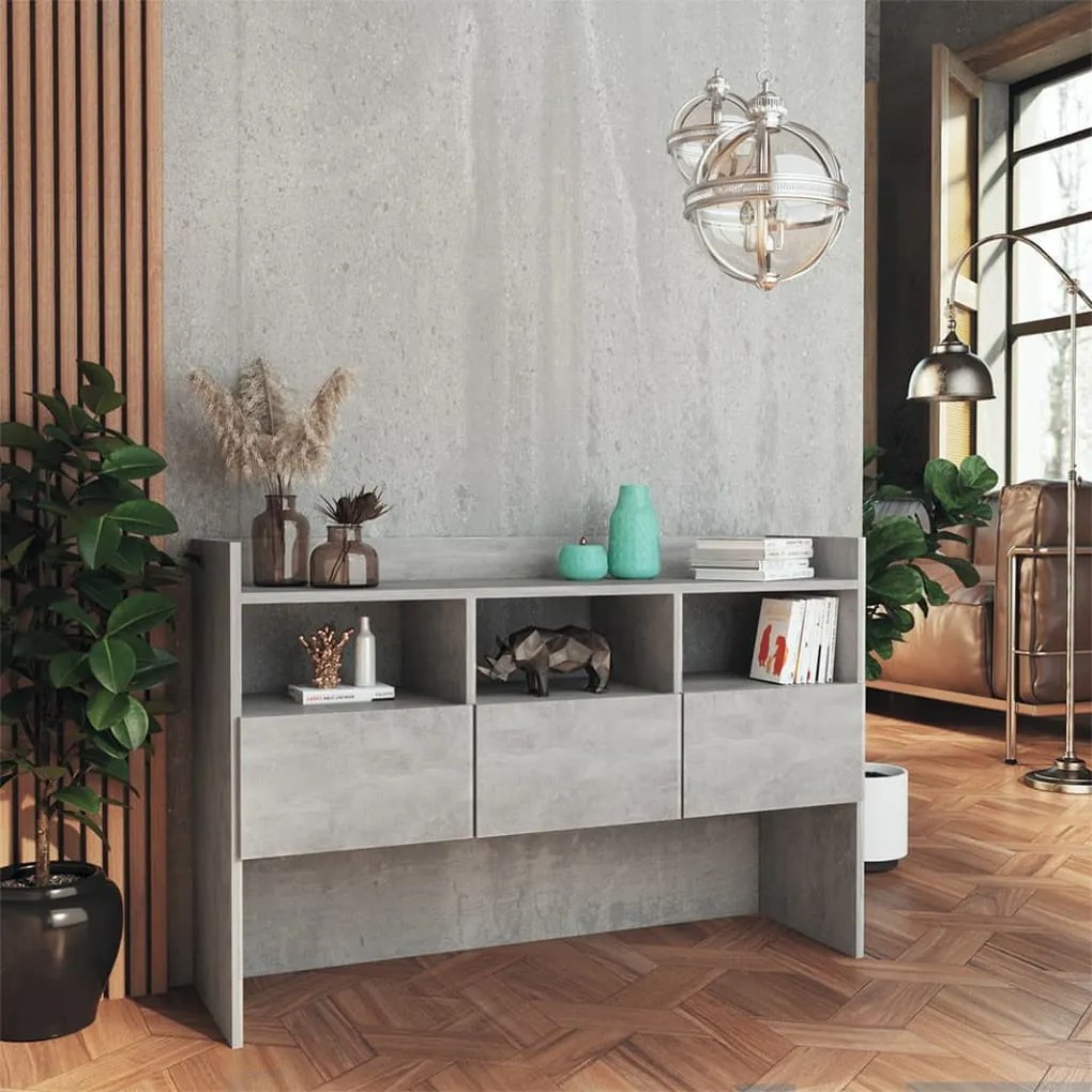 betonszürke szerelt fa tálalószekrény 105 x 30 x 70 cm