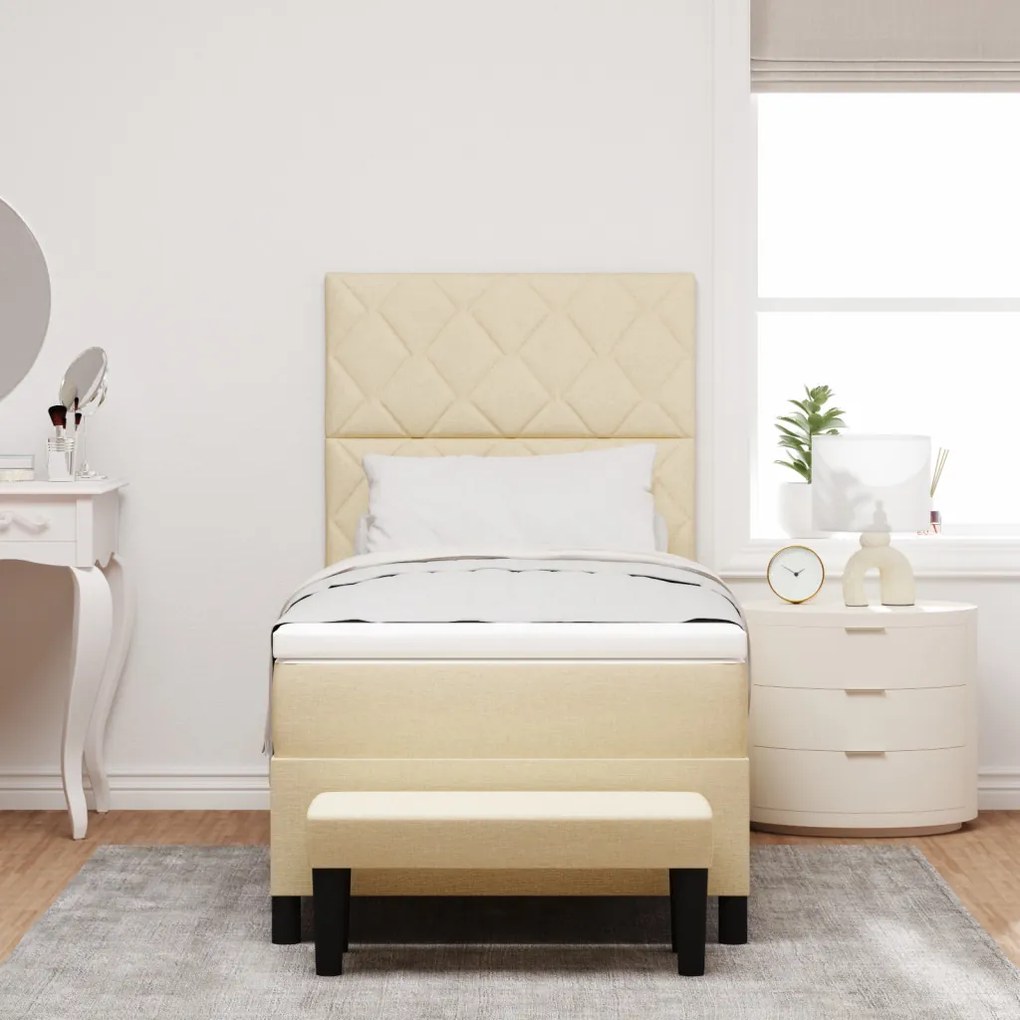 Boxspring ágy matraccal és paddal krém színben 90x200 cm szövet