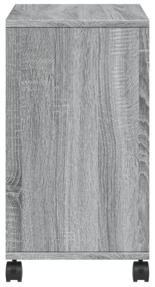 szürke sonoma színű szerelt fa kisasztal kerekekkel 50x30x55 cm