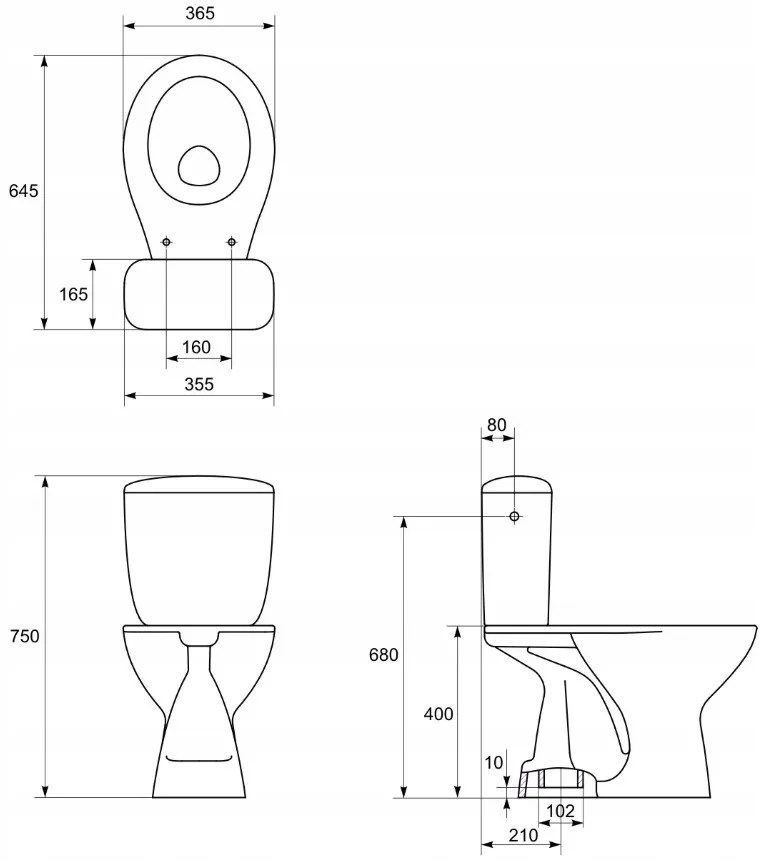 Cersanit elnök, kombi WC öblítéssel 3 / 6l, függőleges lefolyó + antibakteriális ülőke polipropilénből, fehér, K08-029