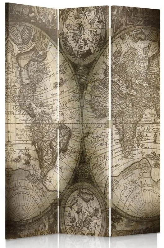 Gario Paraván Antik világtérkép Méret: 180 x 170 cm, Kivitelezés: Klasszikus paraván