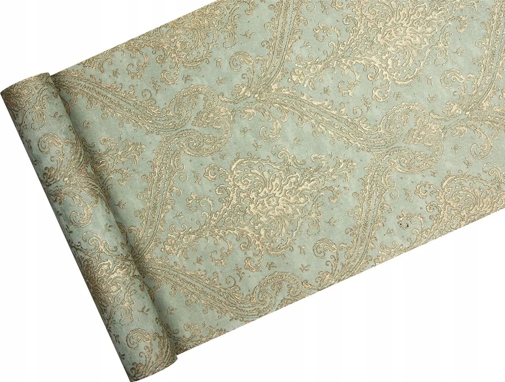 Tapéta arany díszítéssel szürke-kék háttéren