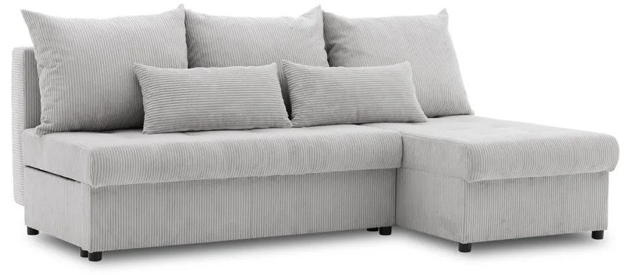 Venezia sarokkanapé, 3 ágyneműtartóval, kordbársony, univerzális oldal, hab töltet, szürke