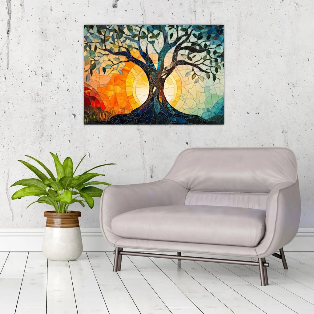 Üveg kép – Mozaik – nap és fa I. (70x50 cm)