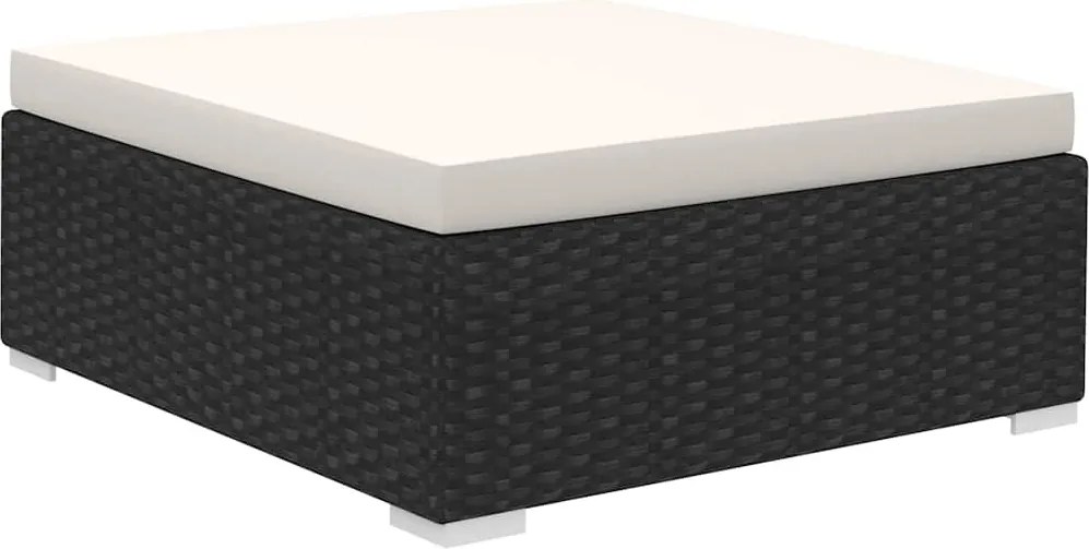 8-részes fekete polyrattan kerti bútorszett párnákkal