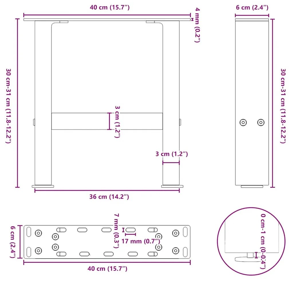 2 db fekete acél dohányzóasztal láb 40 x (30-31) cm