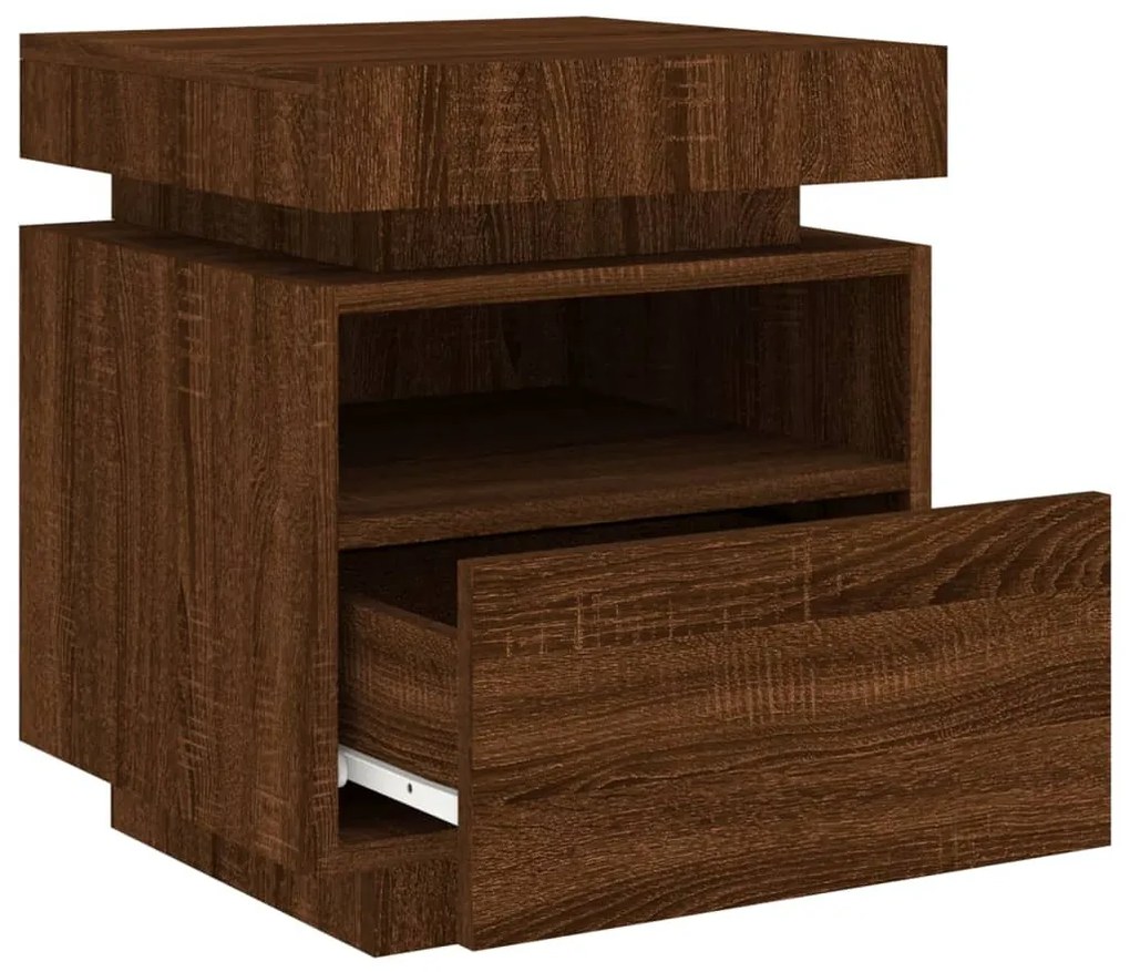 2 db barna tölgy éjjeliszekrény LED-fényekkel 40x39x48,5 cm