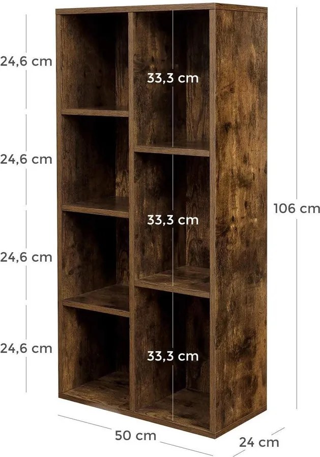 könyvespolc, irodai polc 24 x 50 x 106 cm, rusztikus barna