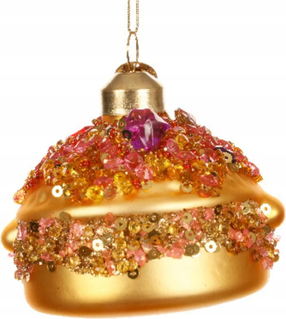 Üveg gömb fazék flitterekkel arany 11cm