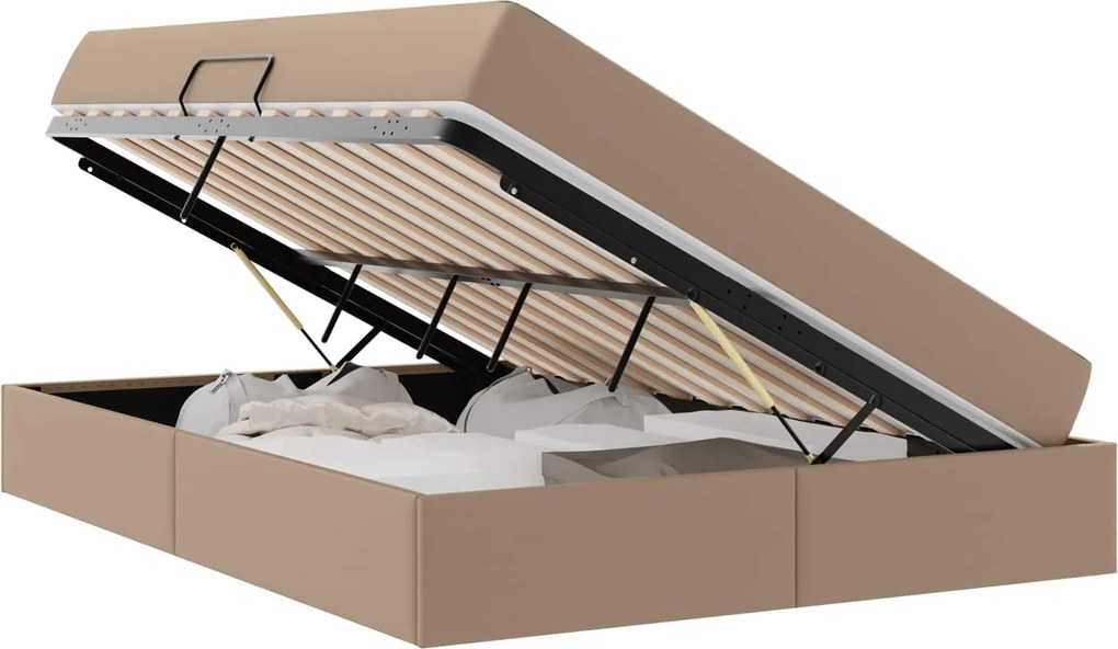 vidaXL Ágy tárolóval és matraccal matracmal 2 pcs Cappuccino Bőr