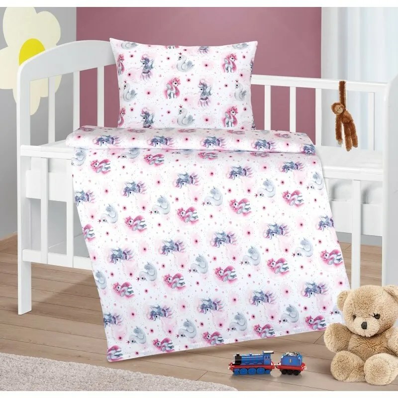 Bellatex pamut bölcsőágynemű Agata Unicornrózsaszín, 90 x 135 cm, 45 x 60 cm, 45 x 60 cm