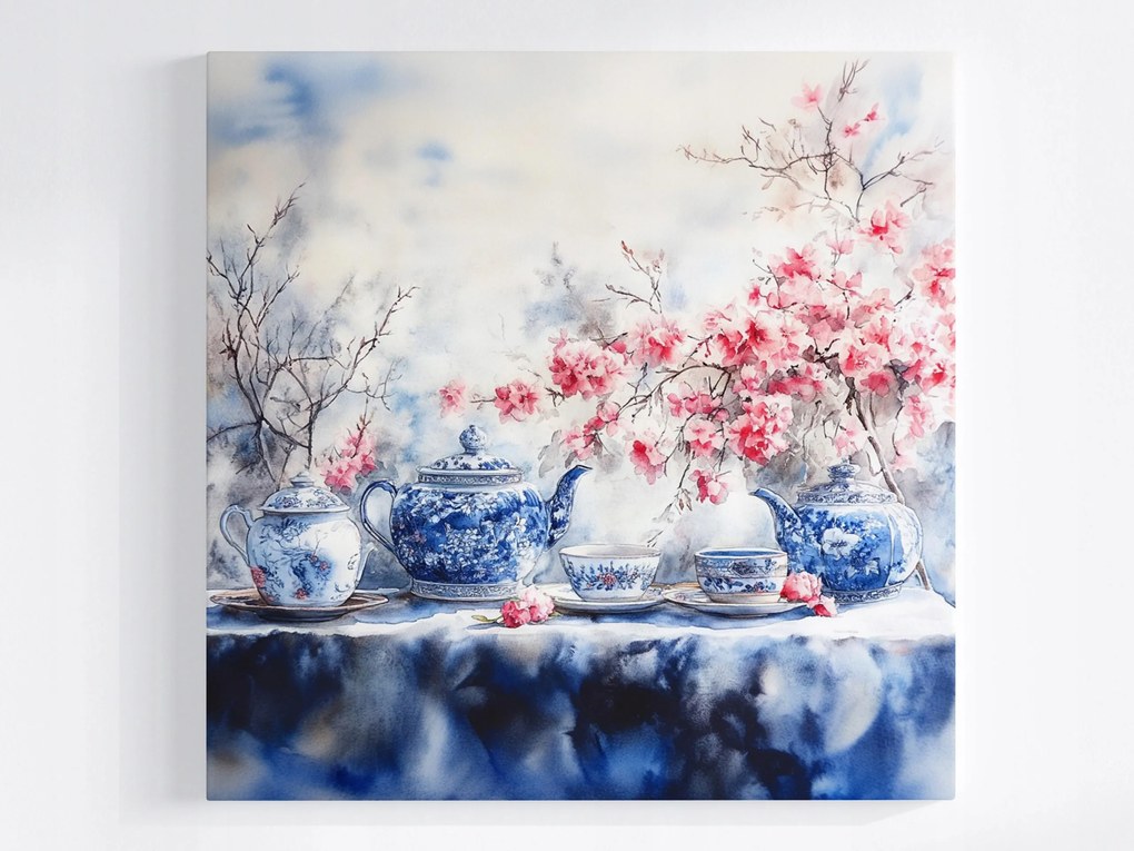 Canvas Vászonkép Japán Porcelán Virágzó Cseresznye Tea 40x40
