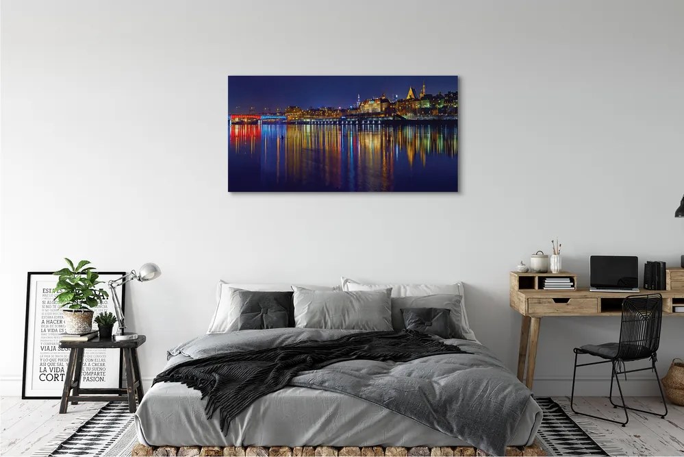 Canvas képek Varsó város éjszaka folyó híd 120x60 cm