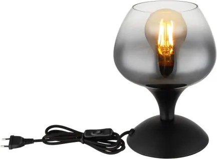 Globo 15548T2 Asztali lámpa fém fekete matt, füstszínű/átlátszó színátmenetes üveg búra, fekete textil kábel, billenőkapcsoló a kábelen, ø: 150mm, M: 205mm, kábel hossza 1500mm, 1x E27 40W 230V izzó nélkül