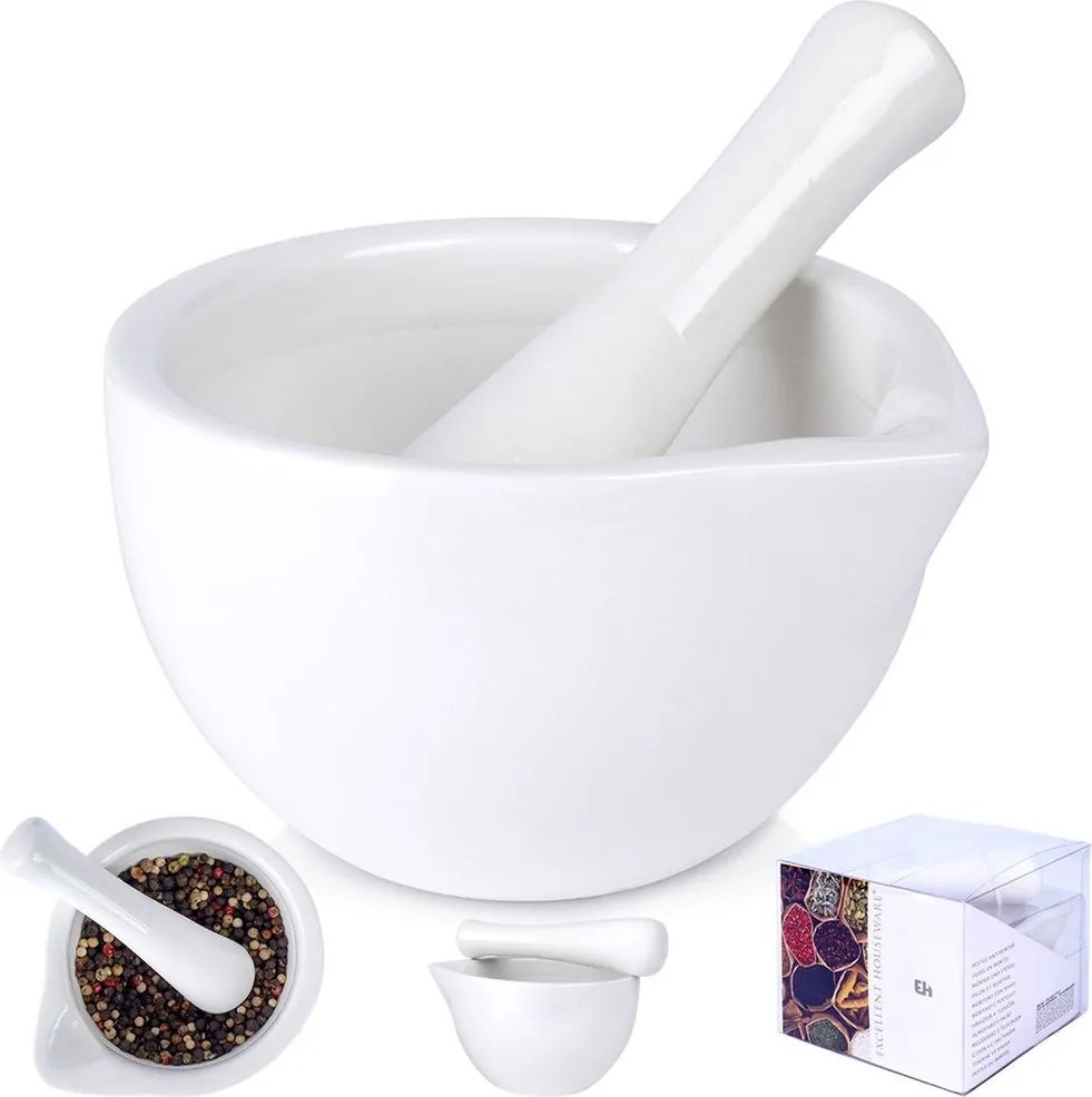 Konyhai Porcelán mozsár fűszerek ledörzsöléséhez pesto aprítóval