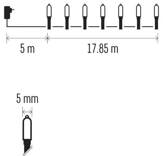 LED karácsonyi fényfüzér – hagyományos, 17,85 m, kültéri és beltéri, többszínű
