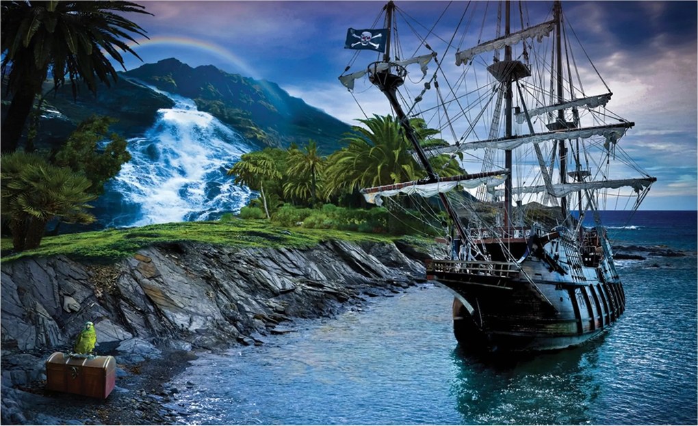 Flizelin fotótapéta Trópusi Paradicsom Kalózhajó Vízesés 250x175 +ragasztó