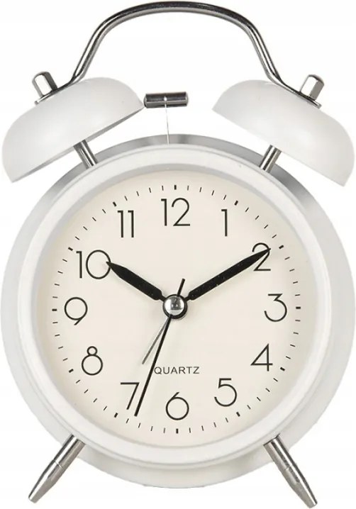 Fehér klasszikus ébresztőóra fekete indexekkel Ronand 12x6x17 cm