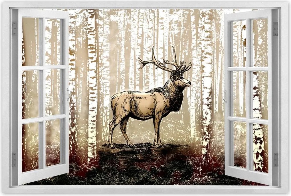 Poszter 60x40 Szarvas Nyírfa Erdő