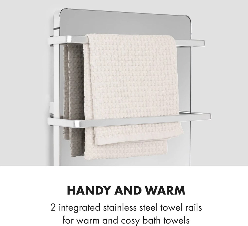 Klarstein Hot Spot Crystal Flow, fürdőszobai fűtőtest, 45 x 82cm, 36m², 2000 W, 5-40°C, LED