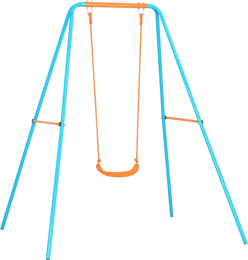Outsunny Gyerek Hinta 3-8 Év, Acél és PE, Ülés és Rögzítő Cövekek, 163x145x181 cm, Kék és Narancs | Aosom