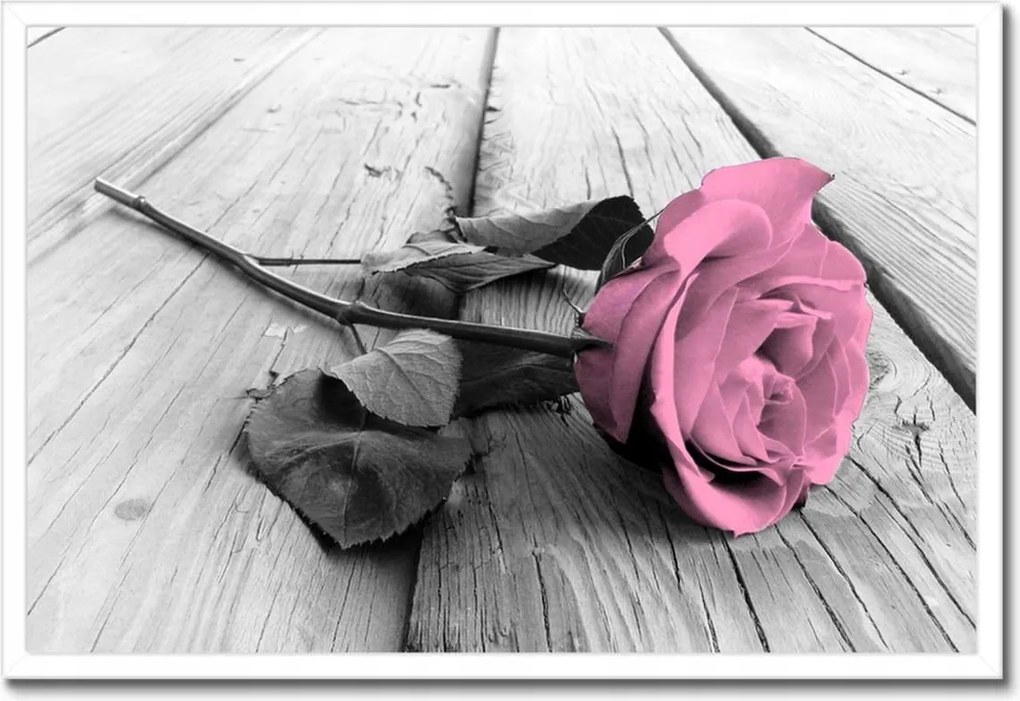 Poszterek keretben 60x40 Rózsa világos deszkákon