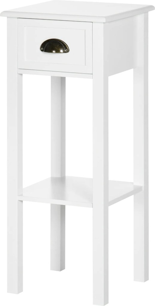 HOMCOM Modern Stílusú Kicsi Oldaltábla Éjjeliszekrény Fiókkal és Tárolószússzal a Nappaliba és Hálószobába 30x30x75 cm Fehér | Aosom