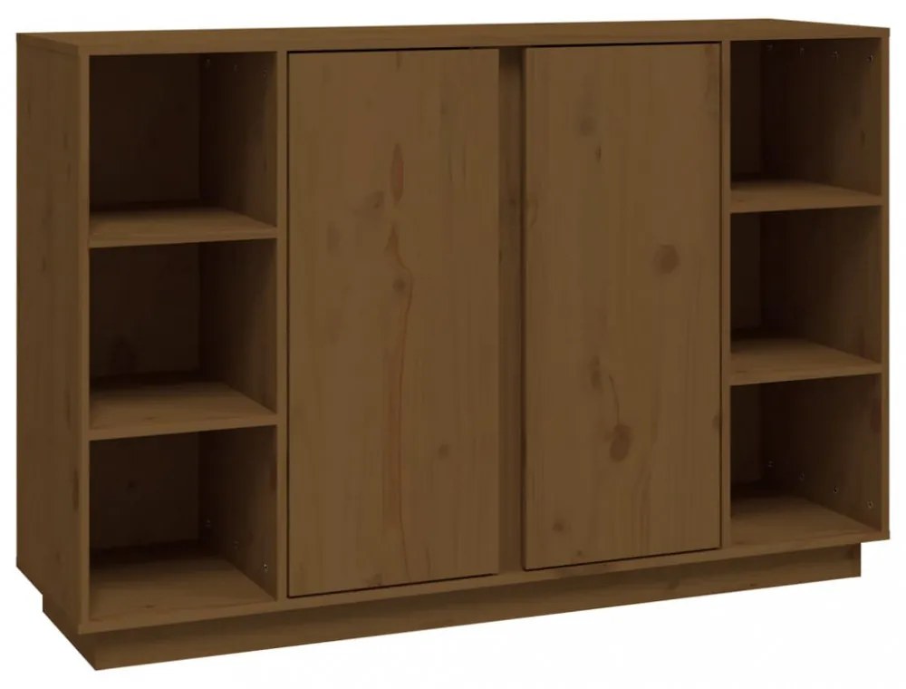 mézbarna tömör fenyőfa tálalószekrény 120x35x80 cm