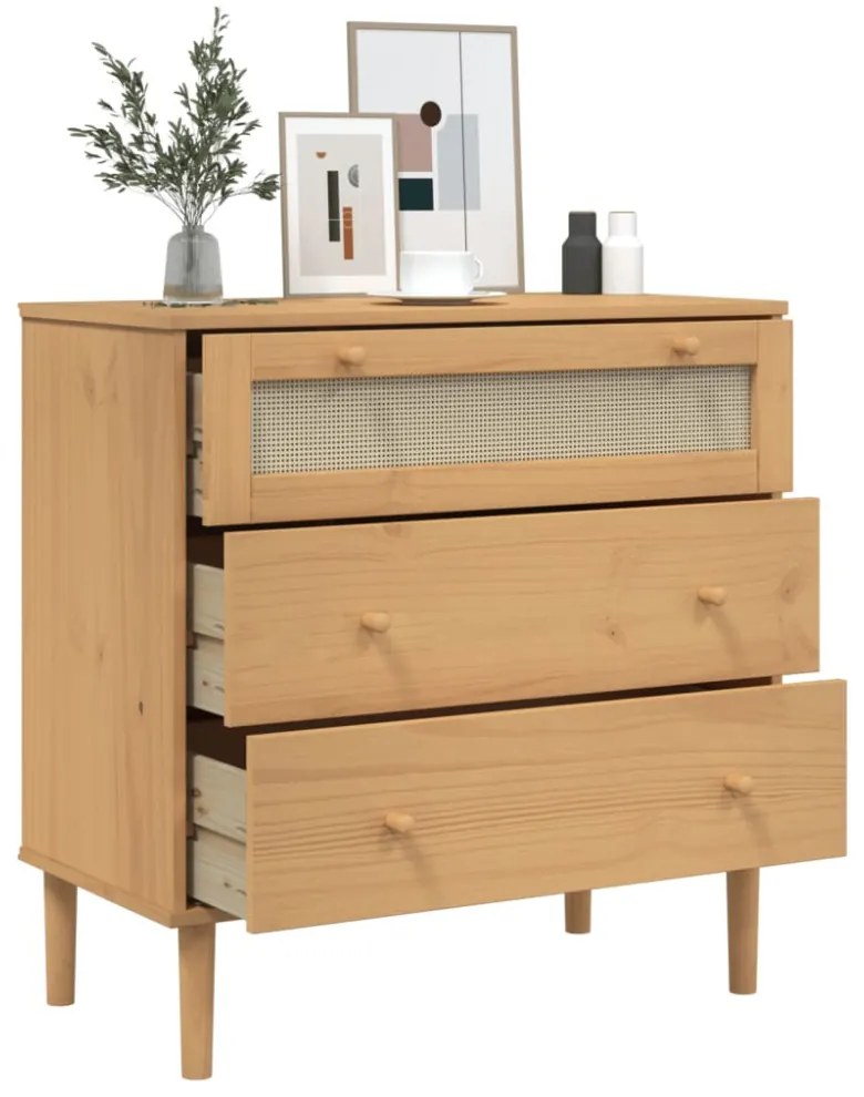 SENJA barna rattan hatású tömör fenyőfa komód 80 x 40 x 80 cm
