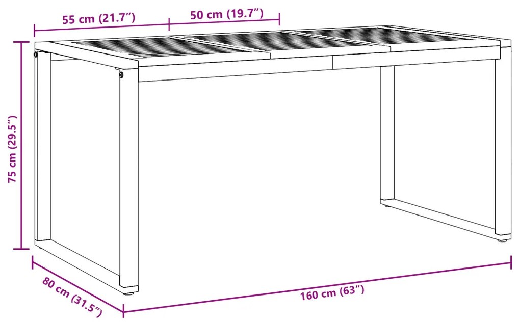 Kültéri Étkezőasztal Szürke 160x80x75 cm Acél és Tömör Akácfa