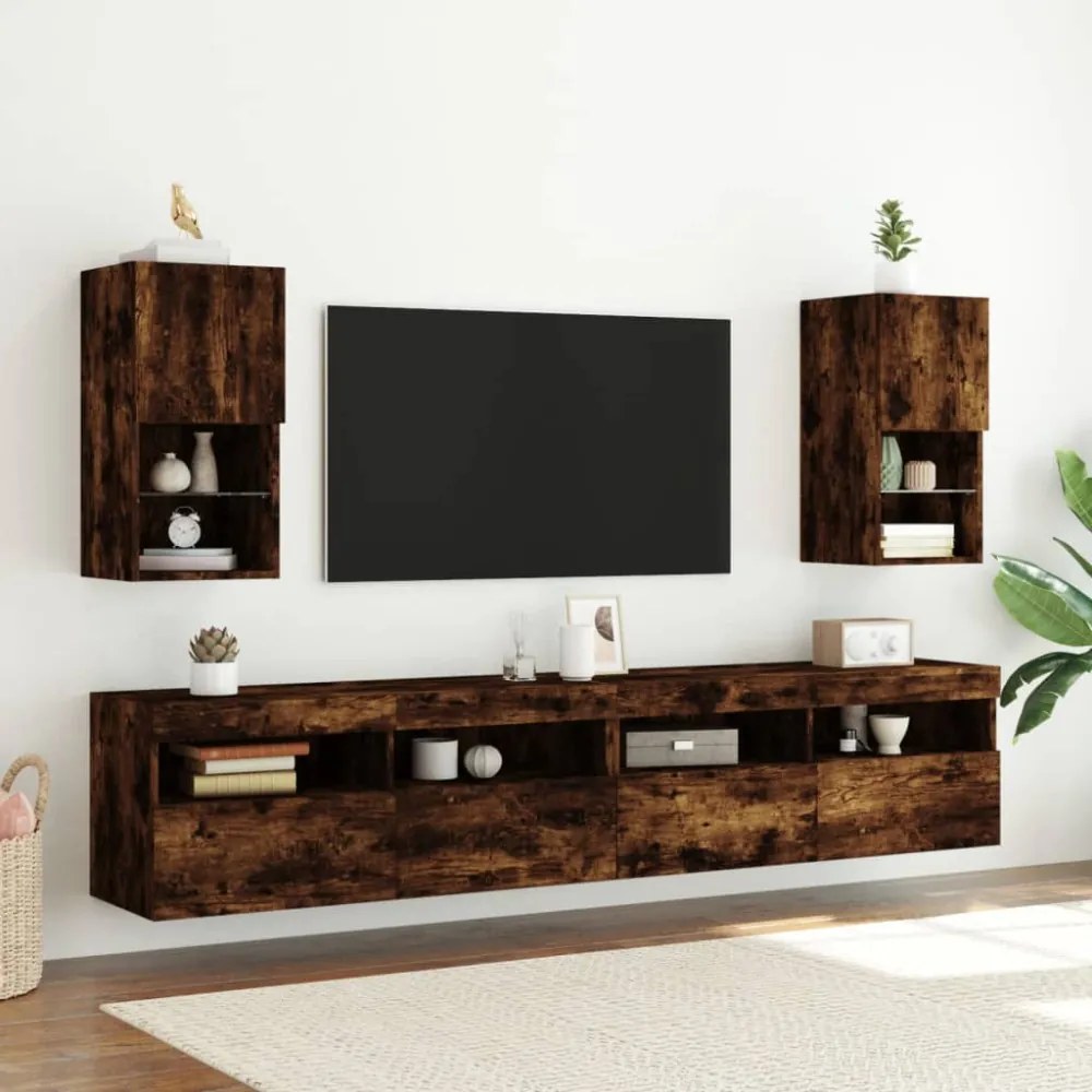 füstös tölgy színű TV-szekrény LED-lámpákkal 30,5 x 30 x 60 cm