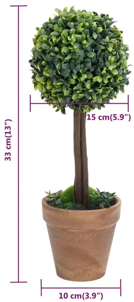 2 db zöld gömbalakú cserepes műpuszpáng 33 cm