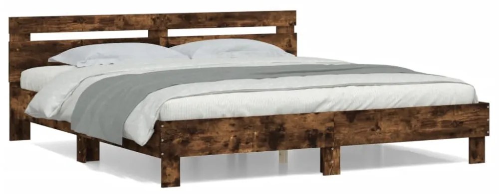 füstös tölgy színű szerelt fa ágykeret fejtámlával 200 x 200 cm