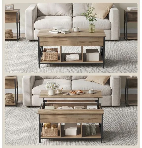 NYRO emelhető asztallappal rendelkező dohányzóasztal, barna/fekete