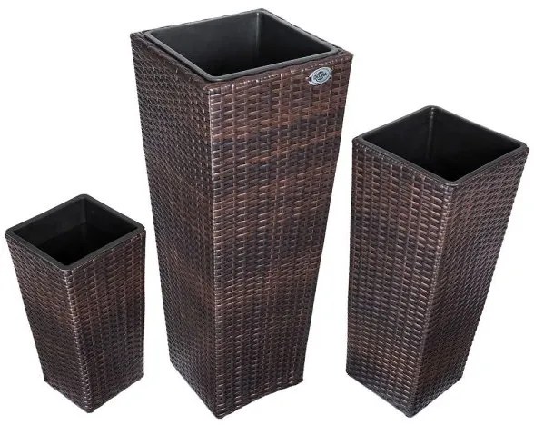 Casaria® 3 db polirattan virágcserep készlet - barna