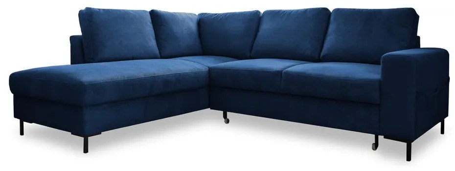 Sötétkék kordbársony kinyitható sarokkanapé (bal oldali) Lofty Lilly – Miuform