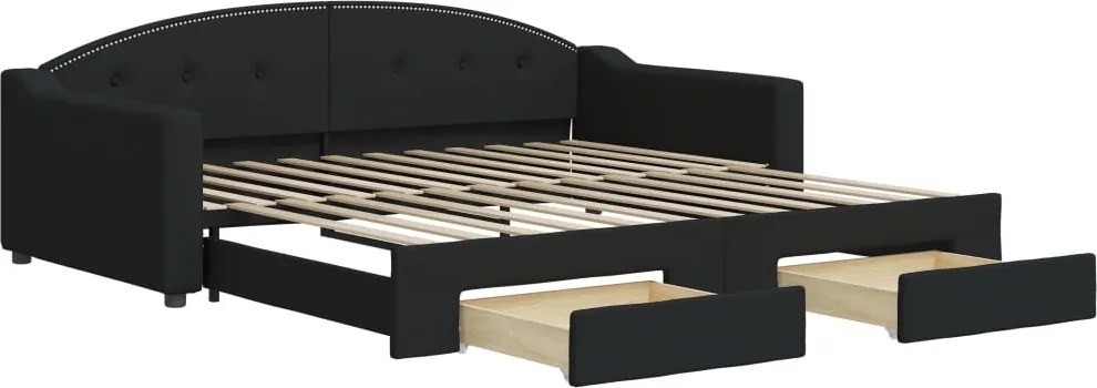 vidaXL fekete kihúzható szövet heverő fiókokkal 100 x 200 cm
