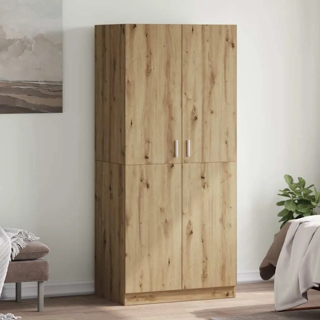 kézműves tölgy színű szerelt fa ruhásszekrény 90x52x200 cm