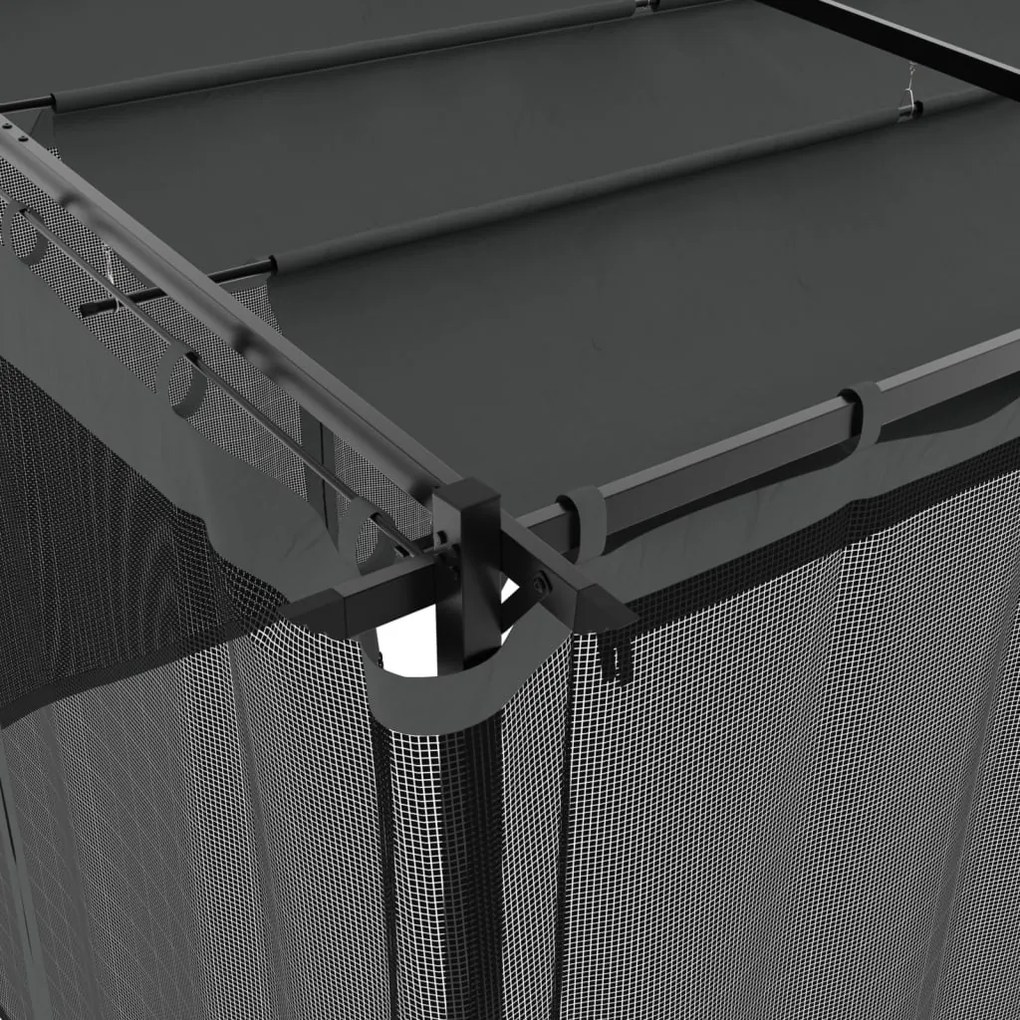 antracitszürke acél pavilon hálós oldalakkal 6 x 3 m