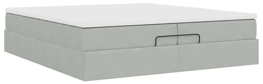 Ottomán ágykeret matracokkal világosszürke 200x200cm bársony