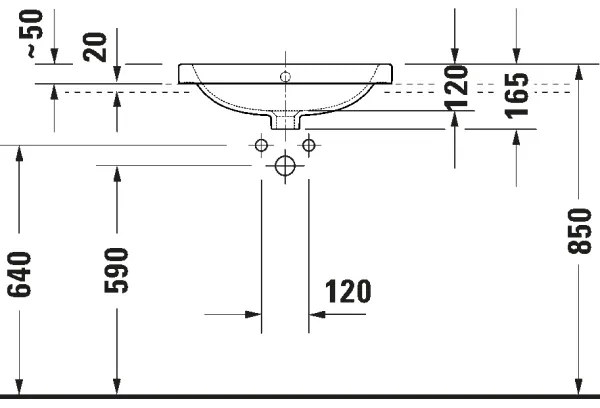 Duravit 24025500002 - Falra szerelhető D-CODE mosdó 55x44 cm kerámia/fényes fehér