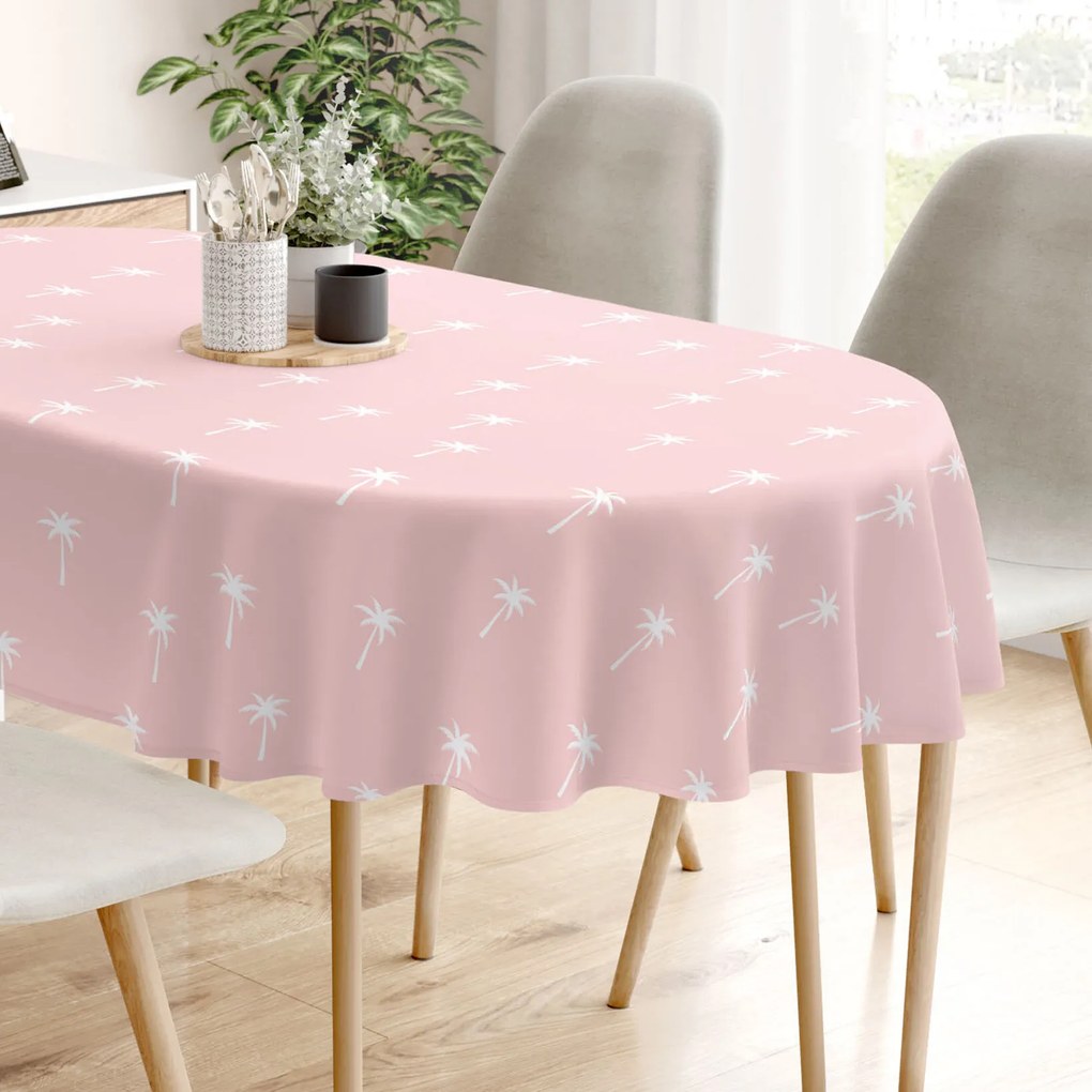 Goldea ovális pamut terítő - pálmák pasztell rózsaszín alapon 120 x 200 cm