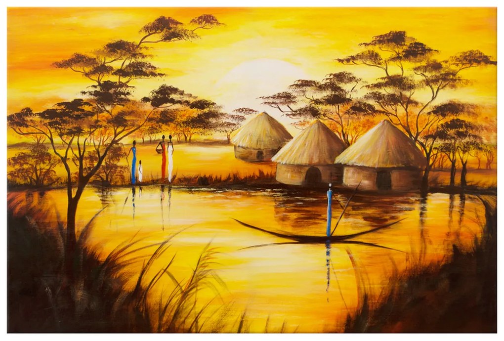 Gario Kézzel festett kép Afrikai falu Méret: 120 x 80 cm