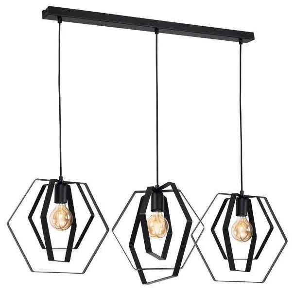 Csillár zsinóron HEXAGON 3xE27/60W/230V fekete