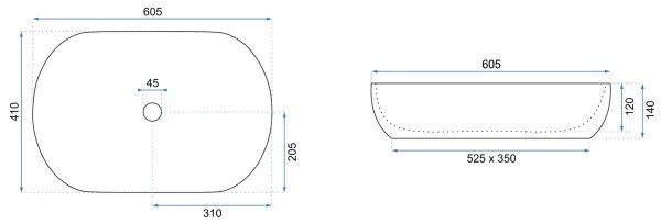 REA-U0024 - CLEO 41x60,5 cm ráültethető mosdó, kerámia/fényes fehér